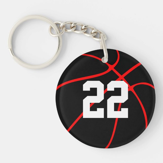 Red & Black Basketball Player Number or Initials Keychain (Front)