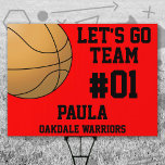 Red Black Basketball Sports Sign<br><div class="desc">Cheer on your team with this Red Black Basketball Sports Yard Sign. Personalize with your athlete's number and name,  and the name of the team. You can even change the message. Show off your team spirit and decorate your lawn this summer.</div>