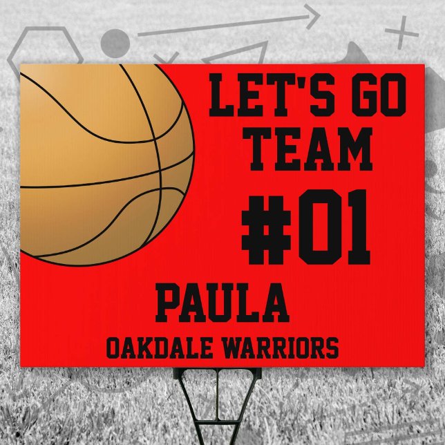 Red Black Basketball Sports Sign (Red and Black Baseball Let's Go Team Yard Sign. Celebrate your high school or college athlete.)