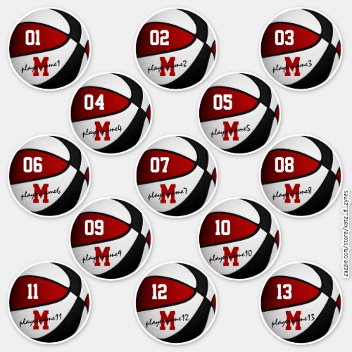 red black basketball stickers for 13 team members 