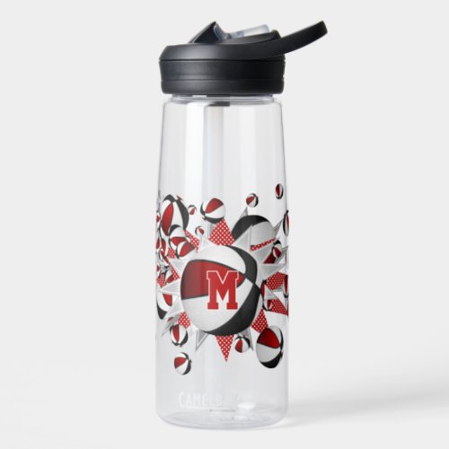 red black basketballs stars girls monogrammed water bottle