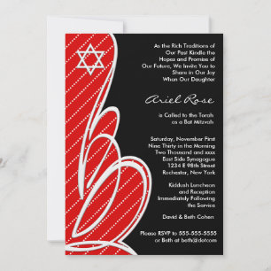 Red Black Bat Mitzvah Invitation