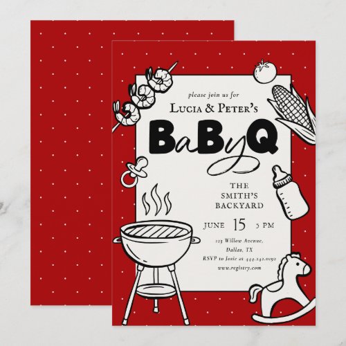 Red &amp; Black BBQ Couples Baby-Q Baby Shower Invitation