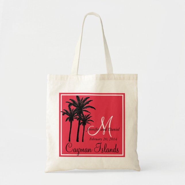 Red Black Beach Wedding Palm Trees Tote Bag (Front)