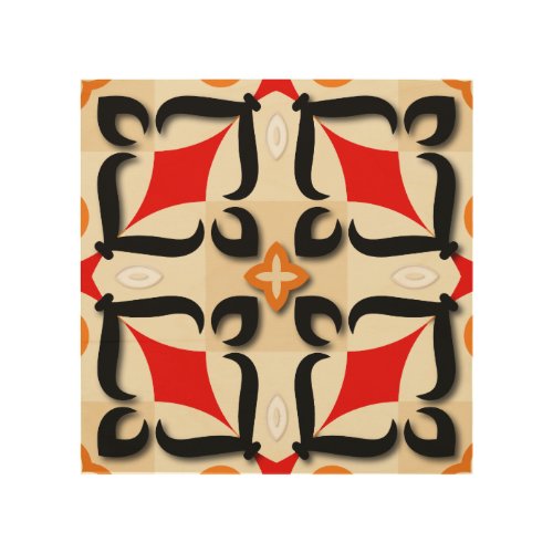 Red Black Beige Abstract Mirror Geometric Pattern Wood Wall Art