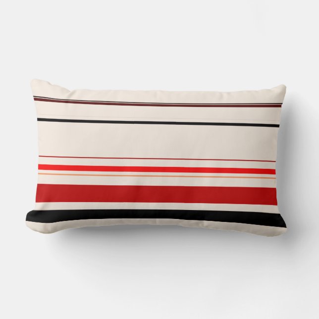 Red Black Beige Brown Stripes Lumbar Pillow (Front)