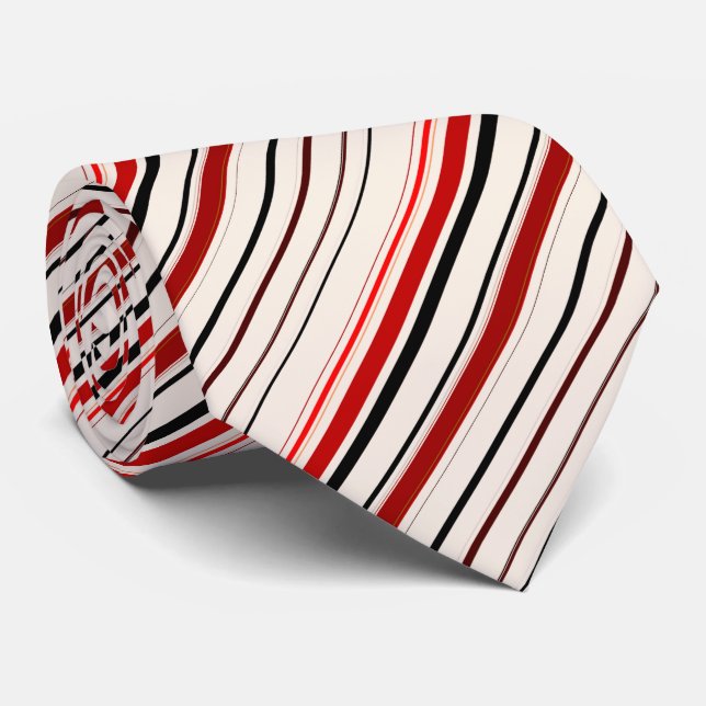 Red Black Beige Brown Stripes Neck Tie (Rolled)