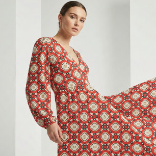 Red Black Beige Tribal Ethnic Geometric Boho Chic  Fabric