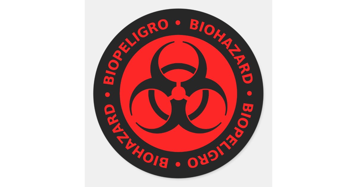 Red & Black Bilingual Biohazard Symbol Sticker | Zazzle