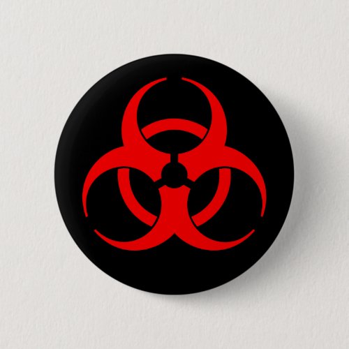 Red  Black Biohazard Symbol Button