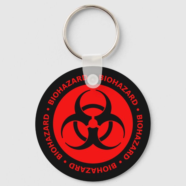Red & Black Biohazard Symbol Keychain w/ Text (Front)