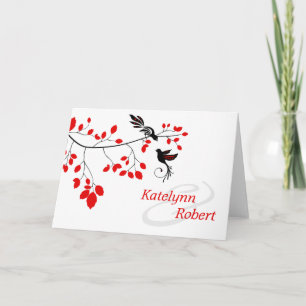 Red & Black Birds on Branch Elegant Letterpress Thank You Card