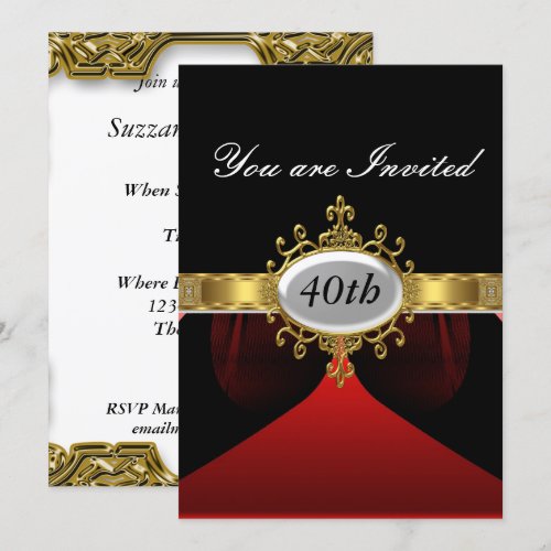 Red Black  Birthday Party Glamour Invitation