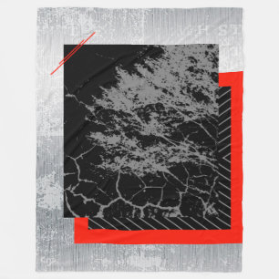 Red, black, black and gray striped fleece blanket