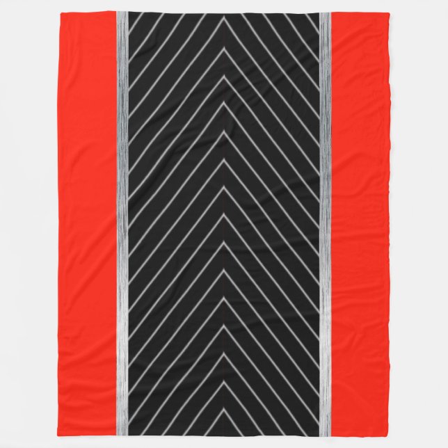 Red, black, black and white pinstripe fleece blanket (Front)