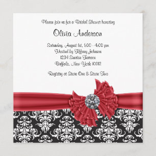 Red Black Black Damask Bridal Shower Invitation