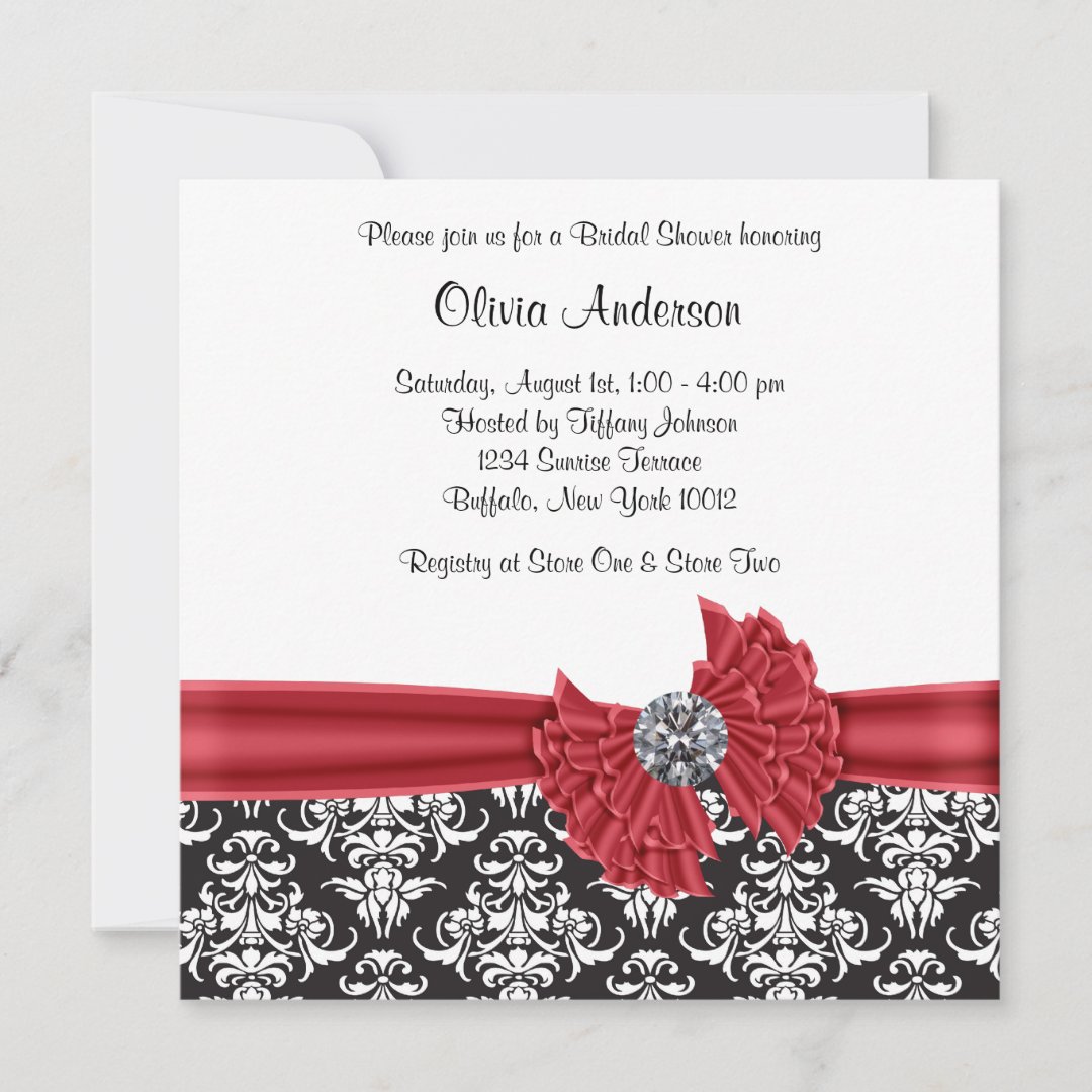 Red Black Black Damask Bridal Shower Invitation | Zazzle