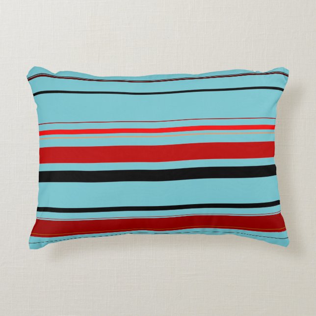 Red Black Blue Brown Stripes Accent Pillow (Front)