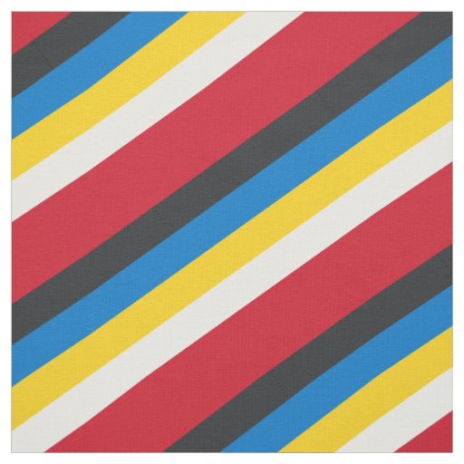Red, black, blue, yellow and white striped pattern fabric