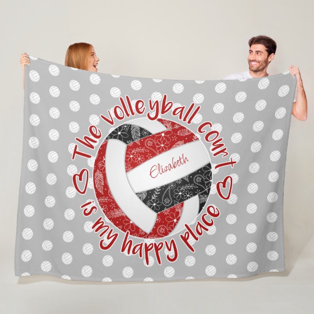 red black boho volleyball court is my happy place fleece blanket (In Situ)