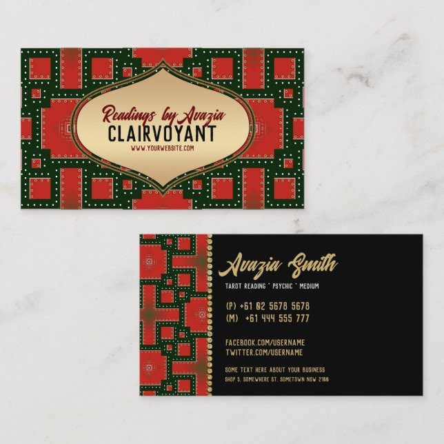 Red Black Bold Gold Goddess Tarot Reader Business Card (Front/Back)