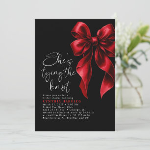 Red Black Bow She's Tying the Knot Bridal Shower Invitation