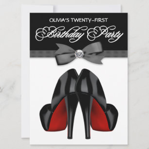 Red Black Bow Tie Womans 21st Birthday Party Invitation