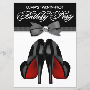 Red Black Bow Tie Womans Birthday Party Invitation