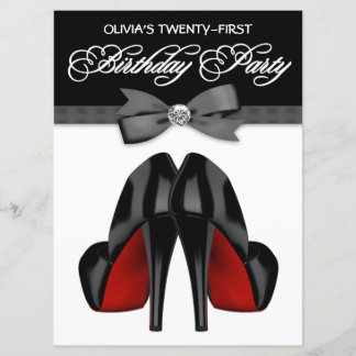 Red Black Bow Tie Womans Birthday Party Invitation