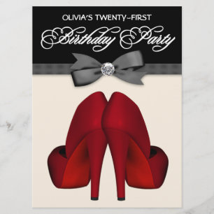 Red Black Bow Tie Womans Birthday Party Invitation