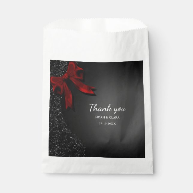 Red Black Bow wedding sparkling moody Favor Bag (Front)