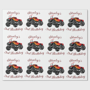 Red Black Boys' Birthday Monster Truck Birthday Wrapping Paper