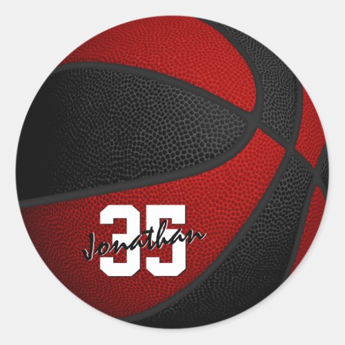 red black boys girls basketball team colors classic round sticker
