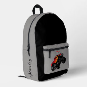 Red & Black Boys' Name Personalized Monster Truck Printed Backpack