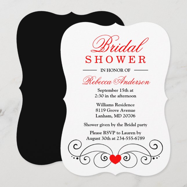 Red & Black Bridal Shower Hearts Wedding Invitation (Front/Back)