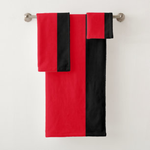 Red Black Broad Stripes Bath Towel Set