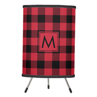 Red Black Buffalo Check Monogrammed Lumberjack Tripod Lamp