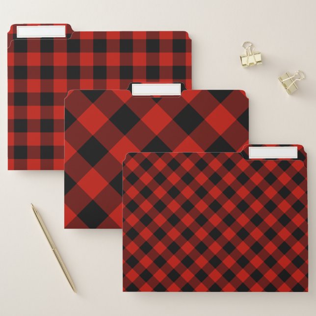 Red Black Buffalo Check Pattern File Folder (Set)