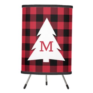 Red Black Buffalo Check Pattern Monogrammed Tree Tripod Lamp