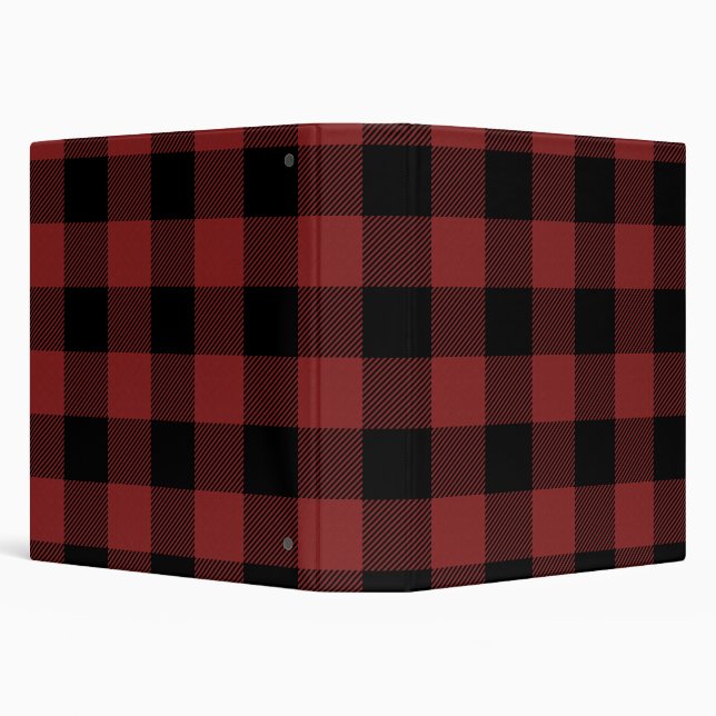 Red Black Buffalo Check Plaid 3 Ring Binder (Background)