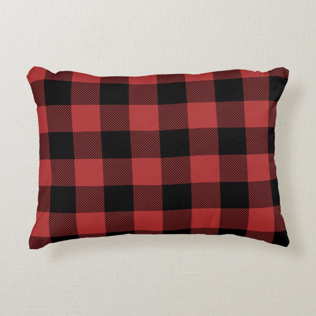 Red Black Buffalo Check Plaid Accent Pillow (Front)