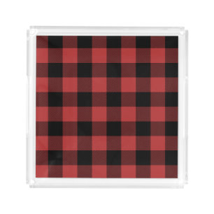 Red Black Buffalo Check Plaid Acrylic Tray