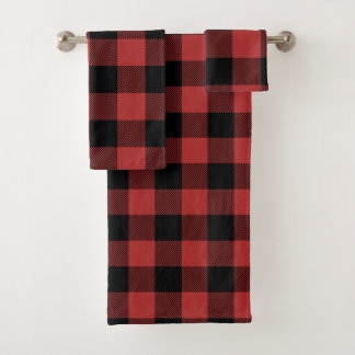 Red Black Buffalo Check Plaid Bath Towel Set