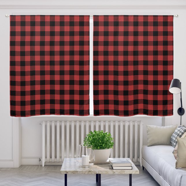 Red Black Buffalo Check Plaid Blackout Curtains (Living Room)