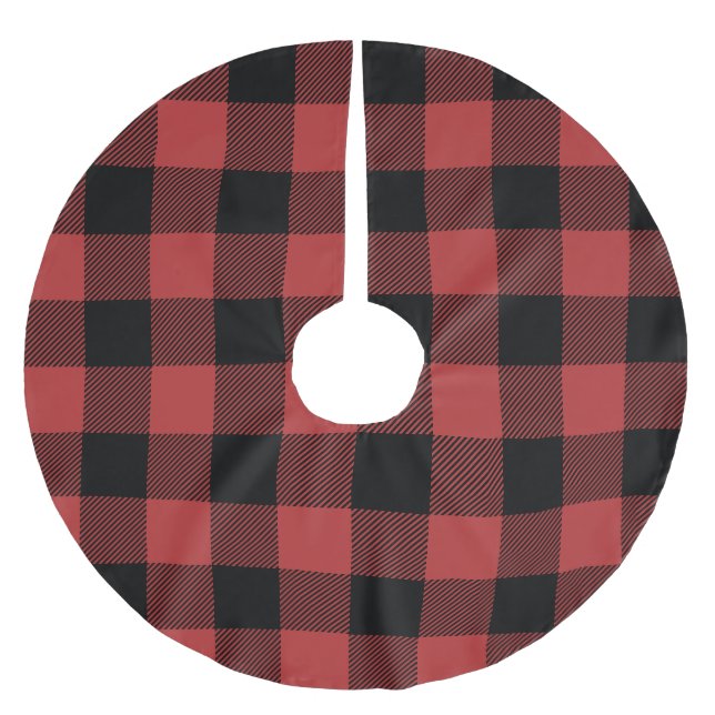 Red Black Buffalo Check Plaid Brushed Polyester Tree Skirt (Front)