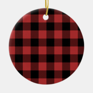 Red Black Buffalo Check Plaid Ceramic Ornament
