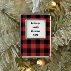 Red Black Buffalo Check Plaid Christmas Ornament