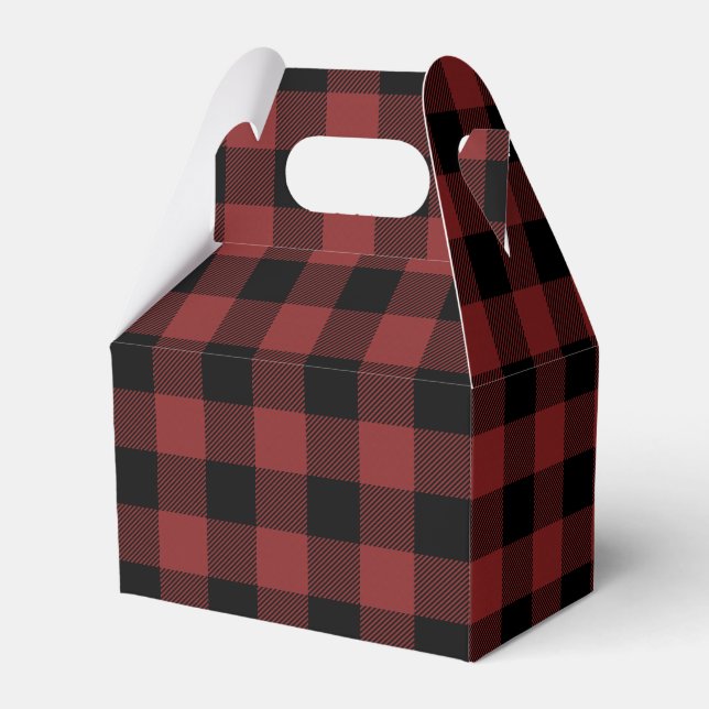 Red Black Buffalo Check Plaid Favor Boxes (Front Side)