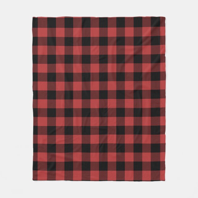 Red Black Buffalo Check Plaid Fleece Blanket (Front)