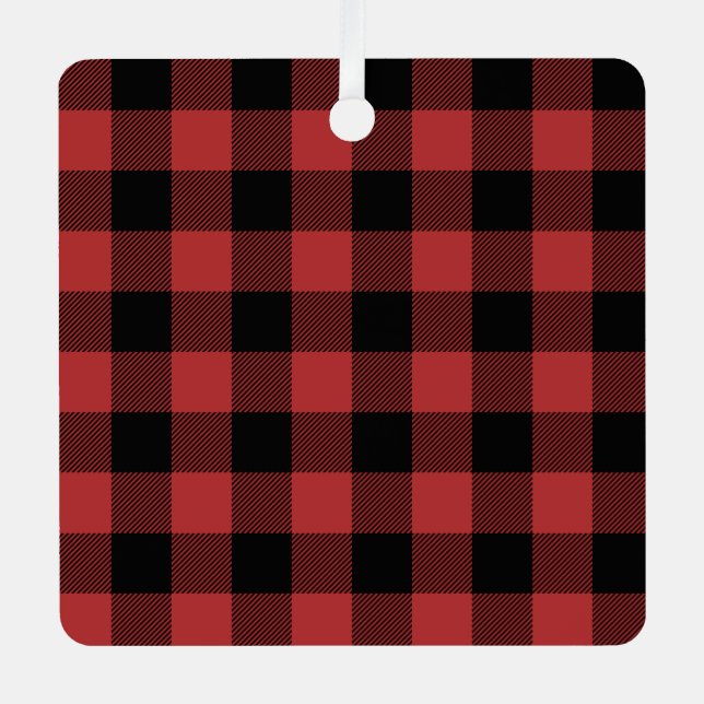 Red Black Buffalo Check Plaid Metal Ornament (Front)